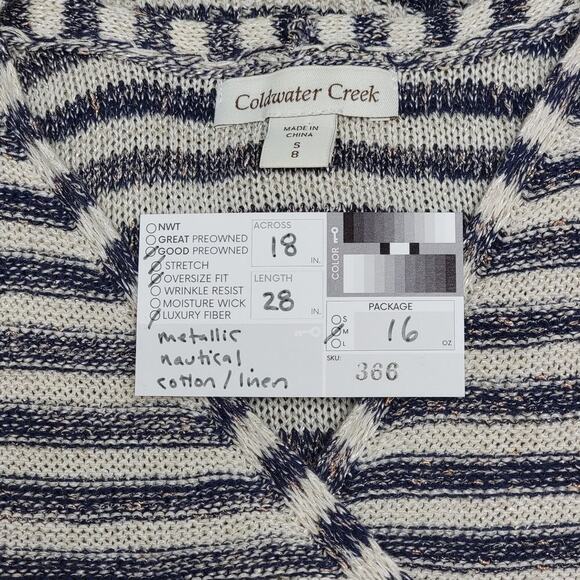 Coldwater Creek Cardigan S/8 Coastal Grandma Lagenlook Metallic Striped #366 - Picture 11 of 12